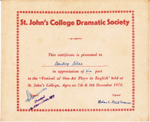 St. John's Dramatic Society, Agra, 1978