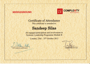 Systemic Leadership Programme Award by MiDDLEGROUND & LSE Complexity, London, 2012