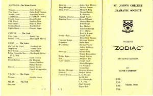 ZODIAC by St. John's College Dramatic Society Mar 1980